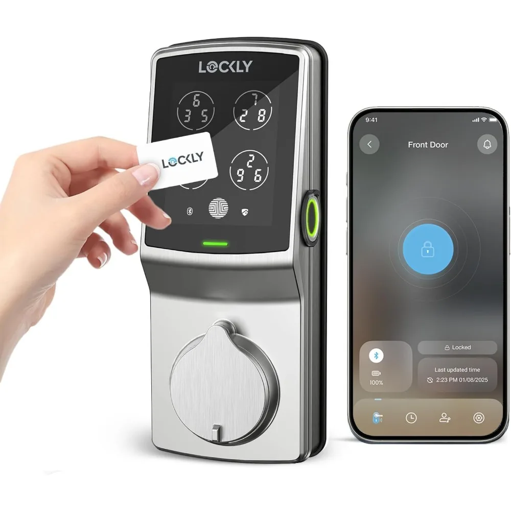 Secure Plus, RFID Card Smart Lock, Keyless Entry Door Lock, Smart Locks for Front Door, PIN Genie® Keypad, 3D Biometric Fingerp