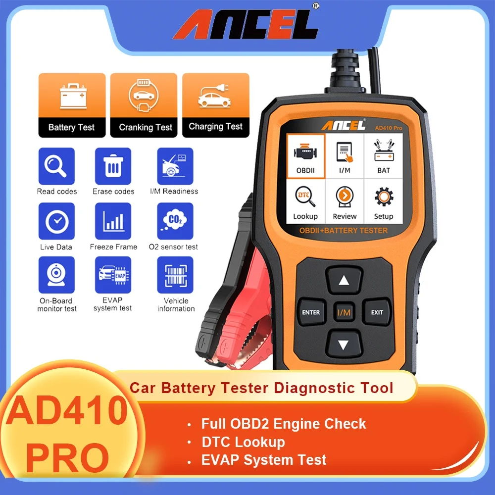 

OBD2 сканер 6 В 12 В тестер автомобильного аккумулятора Ancel AD410pro ODB2 считыватель кодов стирание кодов ошибок проверка двигателя автомобильный диагностический инструмент