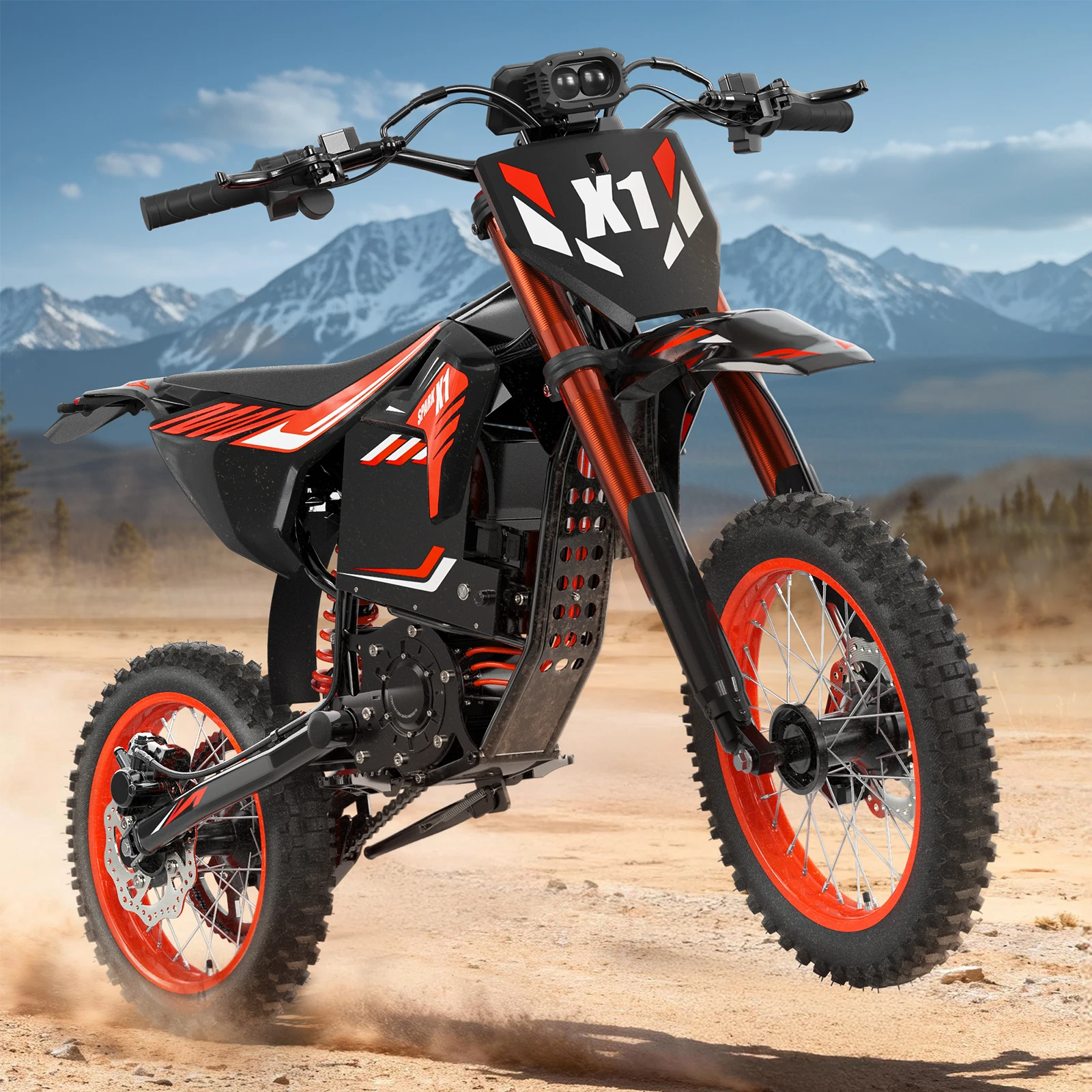 QRONGE X1 Spark Electric Dirt Bike 4500W Peak&Up to 60 Miles 50MPH 60V 28.8Ah Battery E-Bike 14/12