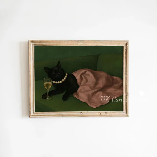 Whimsical Black Cat Eating Canvas Print Poster Vintage Funny Animal Art Prints Kitchen Living Room Wall Art Home Decor Poster 3