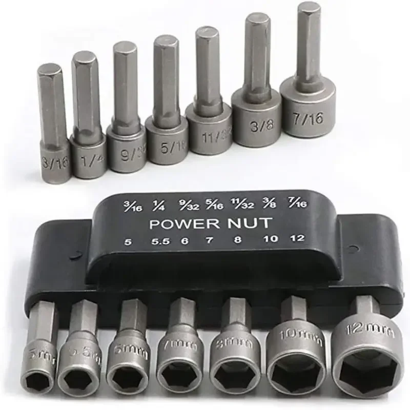 14 Pcs Power Nut Driver 5-12mm Hexagonal Shank Hex Nut Socket 1/4