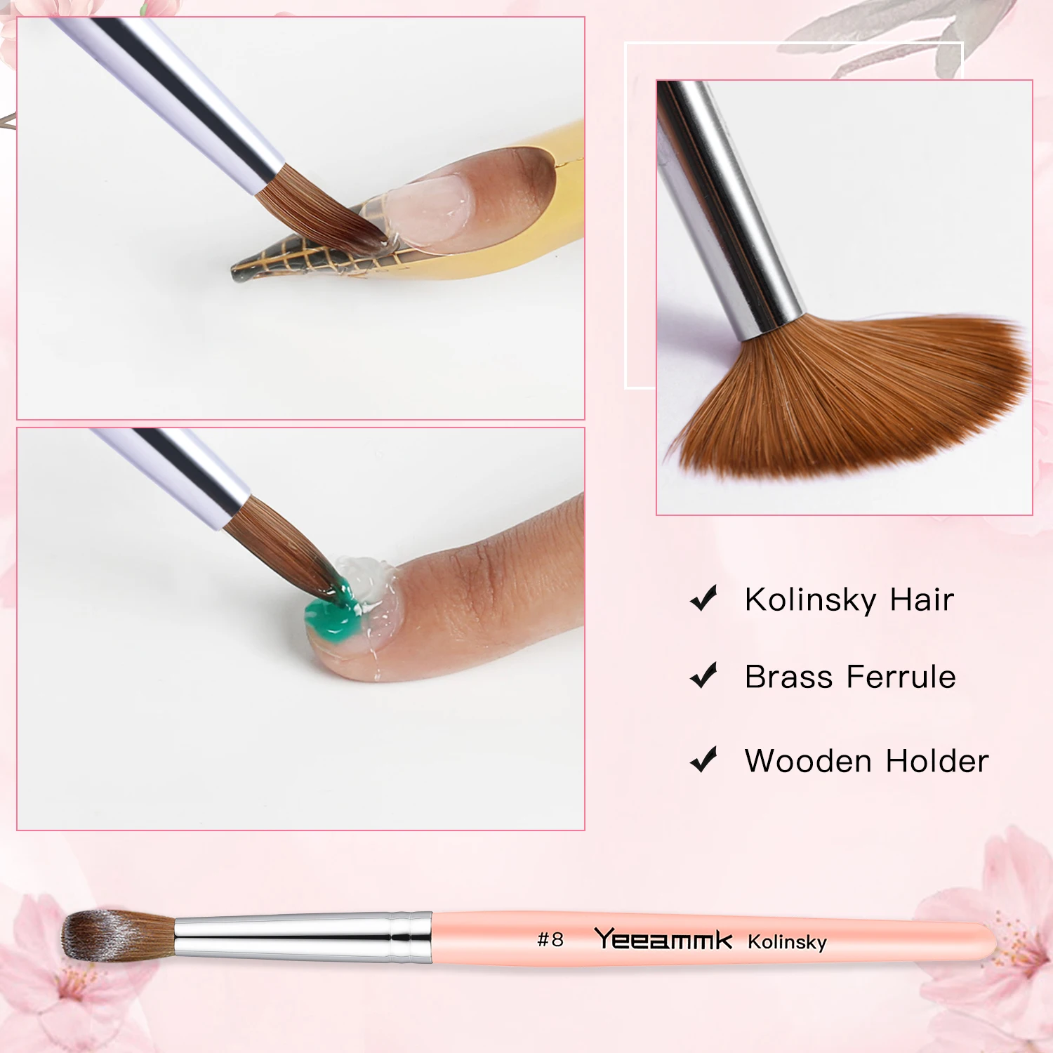 Kolinsky Pędzel do paznokci akrylowych do aplikacji akrylowej, pędzel do paznokci akrylowy okrągły owalny drewniany uchwyt proszek akrylowy