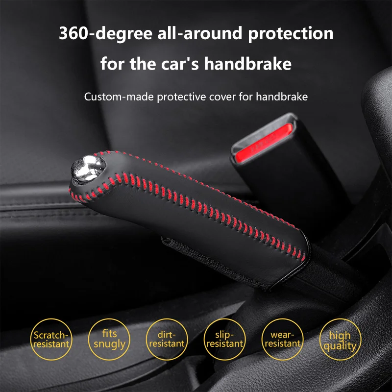 Wear-Resistant Hand-Sewn Leather Car Handbrake Cover Universal Gear Shift Lever Protective Decorative Cover