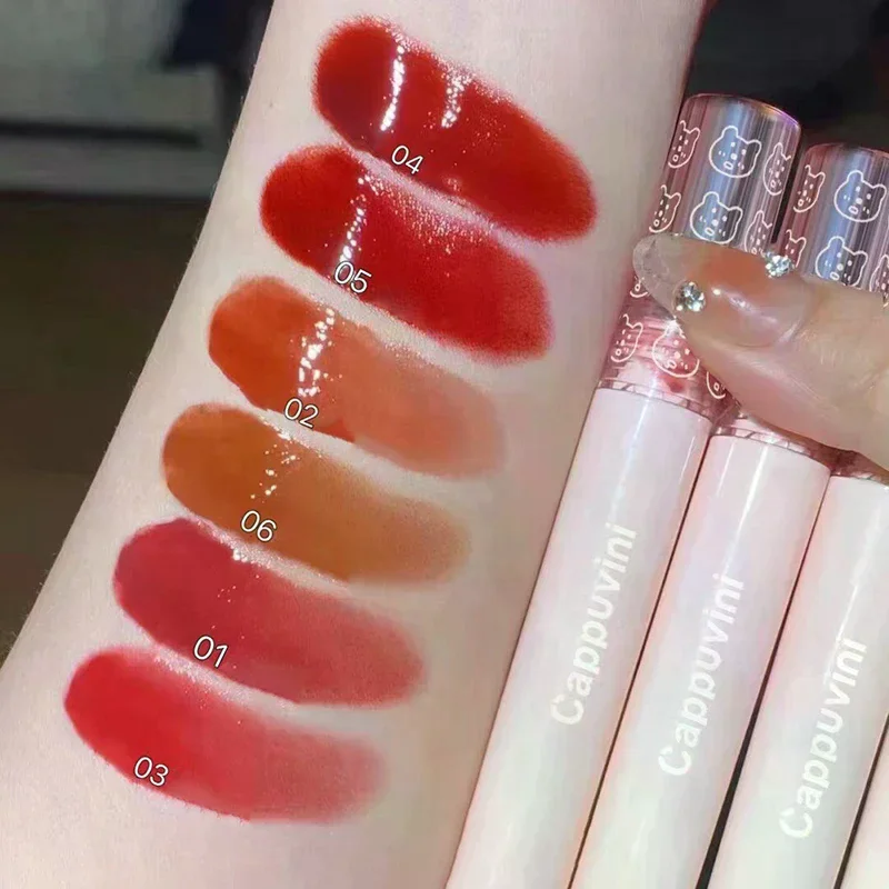 Cereja vermelho à prova d'água acabamento espelhado brilho labial nude marrom claro matiz vidro óleo labial maquiagem líquida para aparência volumosa