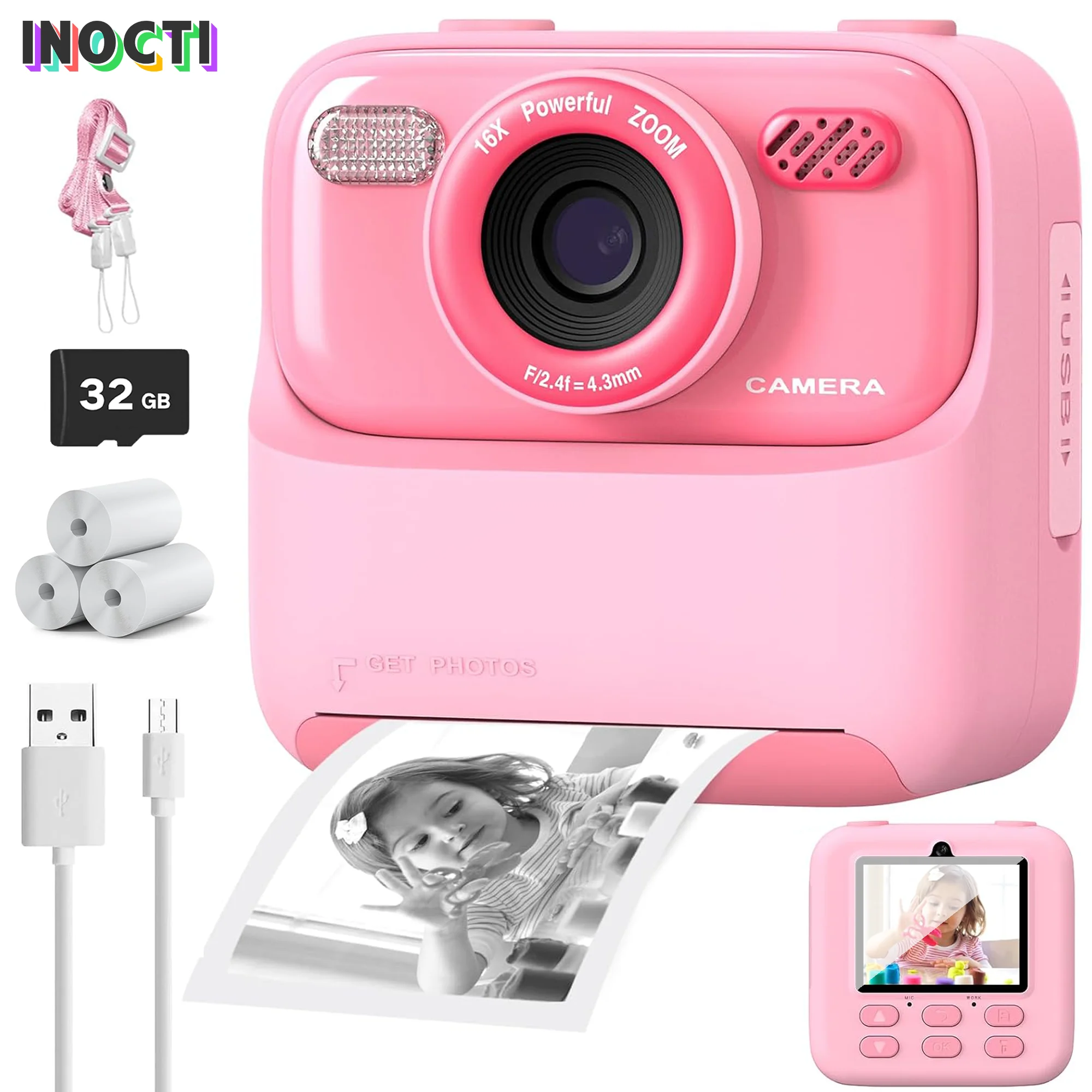 Instant Print Camera-Digital Camera with Game,Music Playback, Calendar & CalculatorFunctions,Interactive Camera,ldeal asChristma
