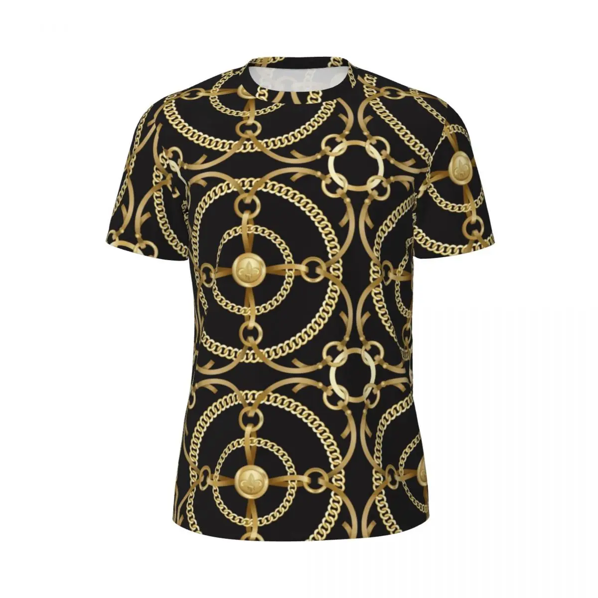 

Golden Chains Print T Shirt Modern Art Trendy Cool Running T-Shirts Short-Sleeve Quick Dry Tshirt Summer Basic Plus Size Clothes