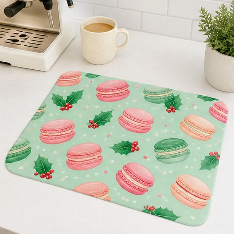 VIKAMA Diatomite Drying Mat Super Absorbent Quick Dry Non-Slip Heat Resistant Coffee Machine Mint Macaron Holly Berry