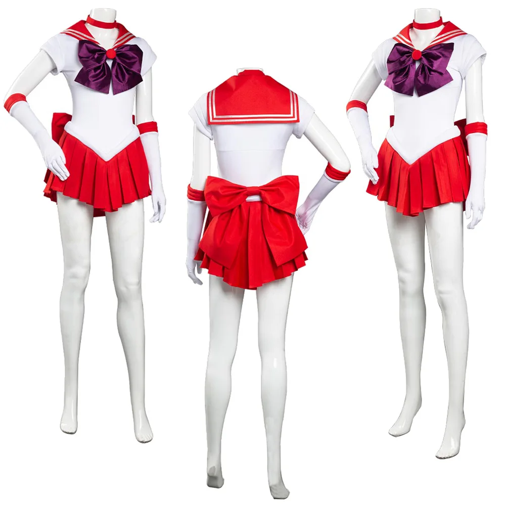 Women Hino Rei Cosplay Anime Sailor Mars Dress Costume Girls Role Play Skirts Headgear Clothing Female Clothes Halloween Suit