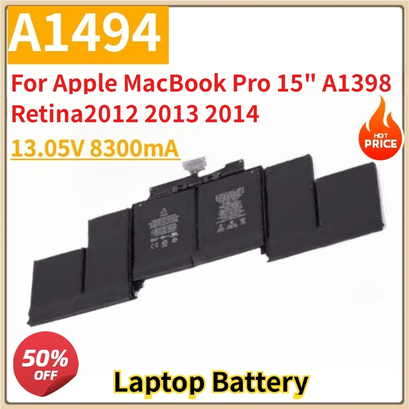 

New Laptop Battery A1494 A1417 13.05V 8300mAh For Apple MacBook Pro 15" A1398 Retina 2012 2013 2014