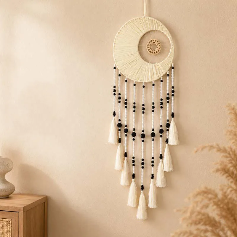 Dream Catcher With Wooden Bead Hanging Ornaments Room Bohemian Wall Hanging Tapestry Circular Woven Decor Christams Decoration