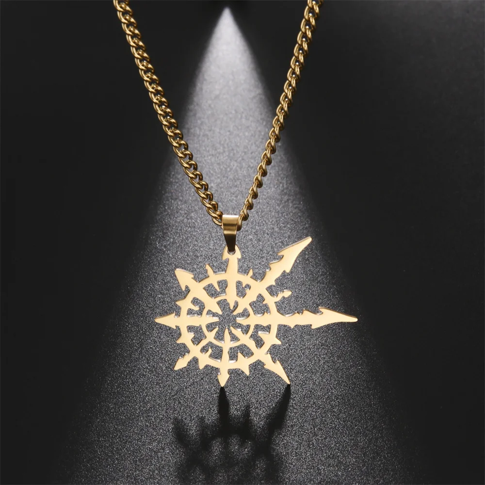 EUEAVAN Chaos Star Stainless Steel Pendant Necklaces for Men Nautical Pirate Magic Symbol Necklace Punk Amulet Jewelry Gifts