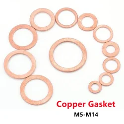 100/50/10pcs Sealing Ring Copper Flat Washer O Round Gasket M5 M6 M8 M10 M12 M14 Solid Shims Pad Washers Rings Seal Spacer