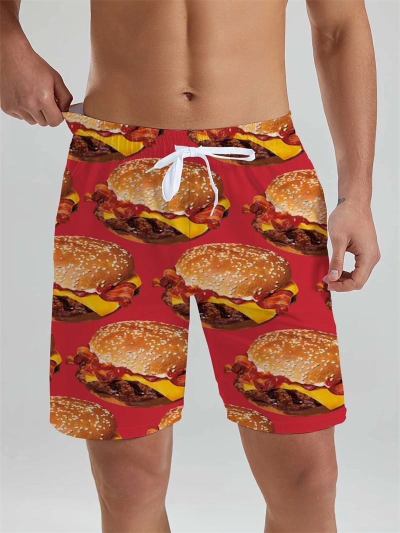 Funny Fast Food Beach Shorts Man Cool Hawaiian Vacation Swim Trunks 3D Printing Snack Short Pants Summer Surf Board Shorts Y2k