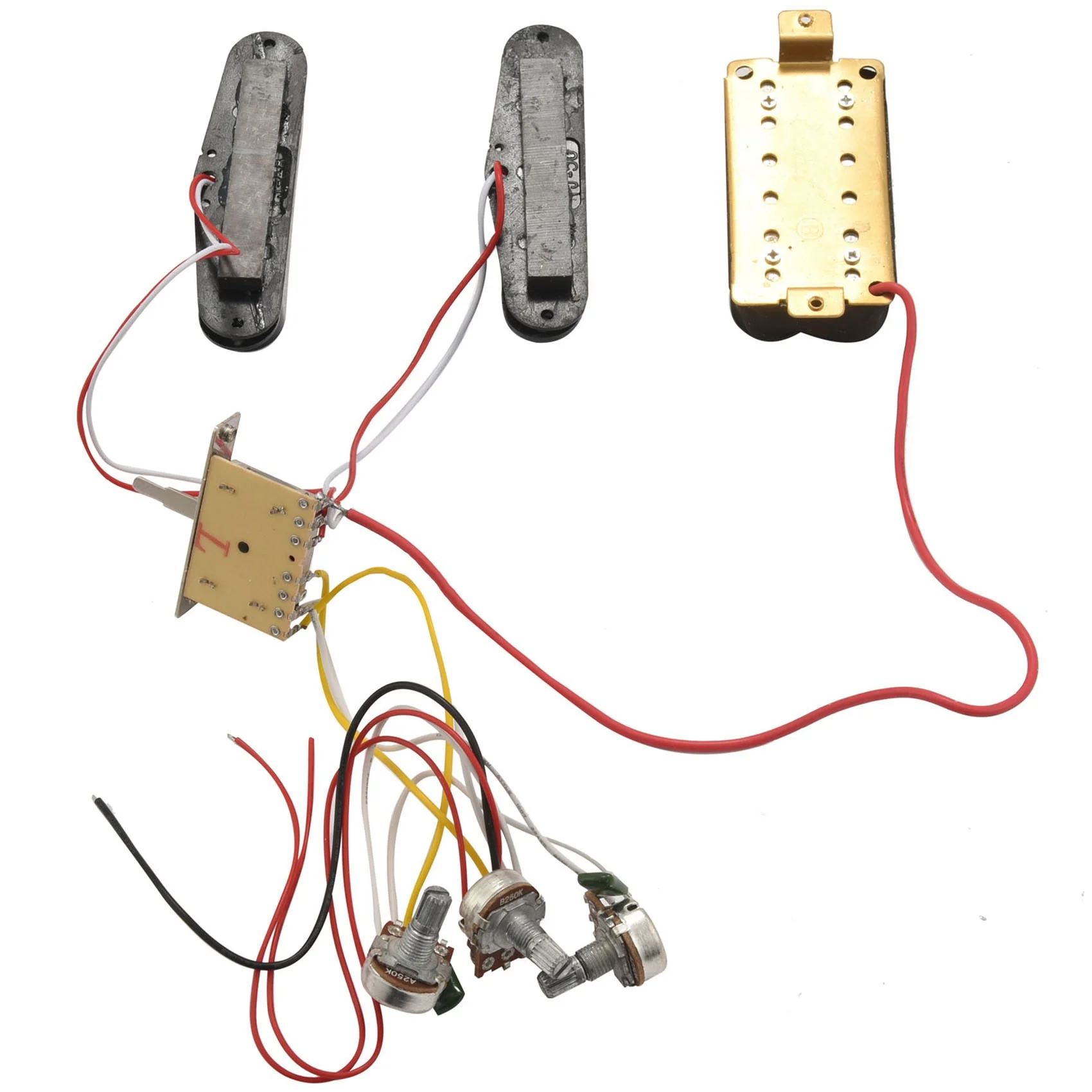 Arnés de cableado de pastilla de guitarra eléctrica ST, interruptor de 5 vías precableado, Control 2T1V, pastilla SSH para negro