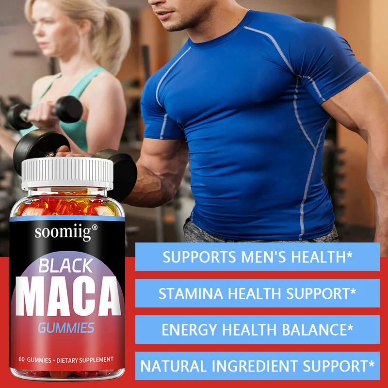 Black Maca Gummies Strength - Peruvian Maca Root Extract for Natural Health, Energy, Performance, Muscle Growth & Mood Support