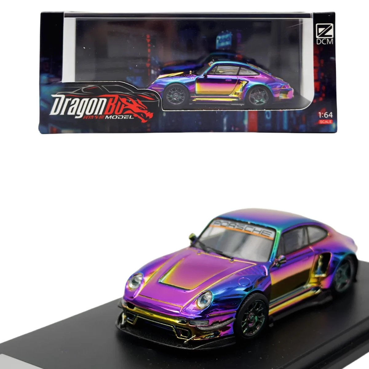 DRAGONBO x DCM 1:64 Porsche 993 Widebody Chrome Chameleon Diecast Model Car In Stock Ready To Ship