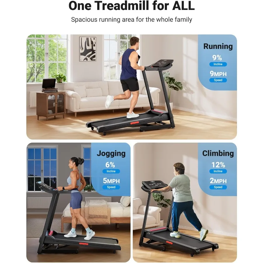 جهاز سير منزلي مع مائل ضبط 3.0 حصان لتمارين القلب في الأماكن المغلقة ومراقبة معدل ضربات القلب وحزام جري أوسع لـ Com