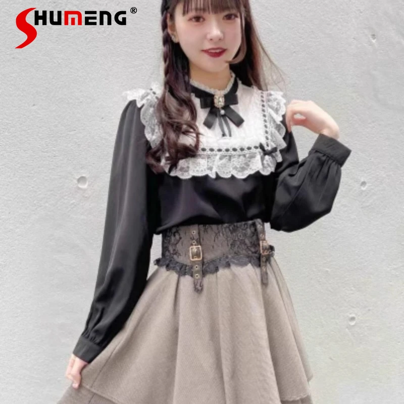 

Rojita Style Sweet Shirt Japanese Lolita Mine Maid Costume Sailor Suit Navy Collar Long Sleeve Bowknot Slim Fit Blusas Feminina