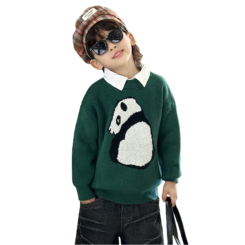 Cute Child Cartoon Knit Sweater Knitwear Kids Panda Clothes For Baby Boys Green Sweater with Panda Pullover Clothing 2 4 6 8 10