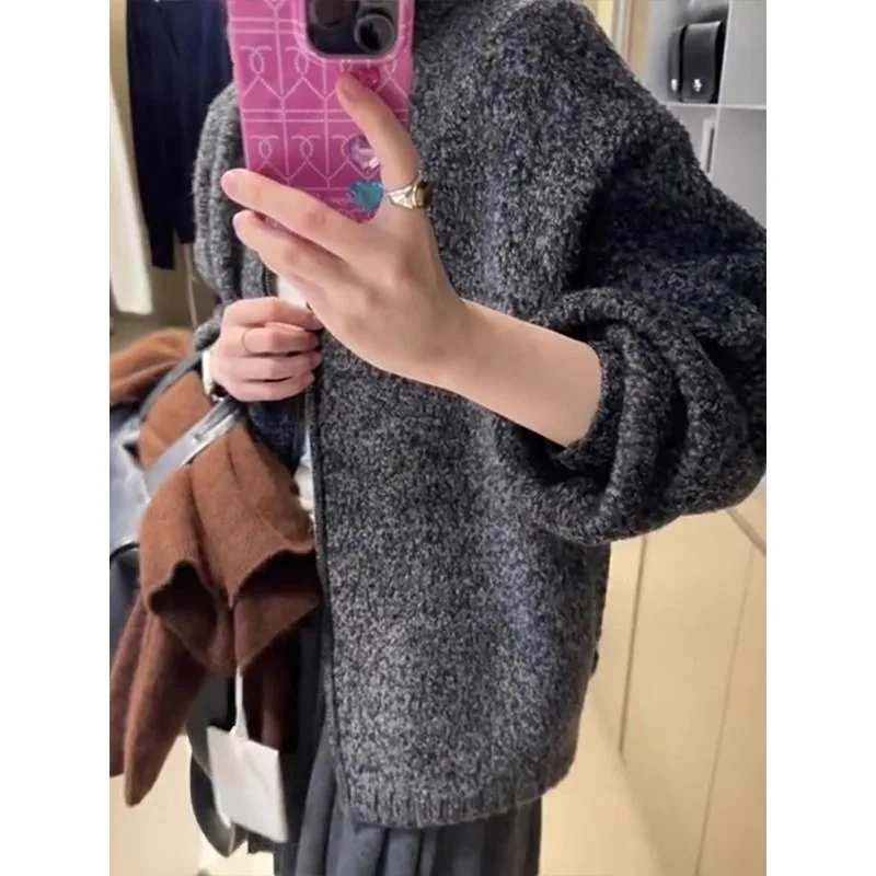 السيدات شيك فرو الضأن البلوز ملابس خارجية مزدوجة سستة الوقوف طوق فضفاض كسول Sle الشتاء الخريف حجم صغير #5