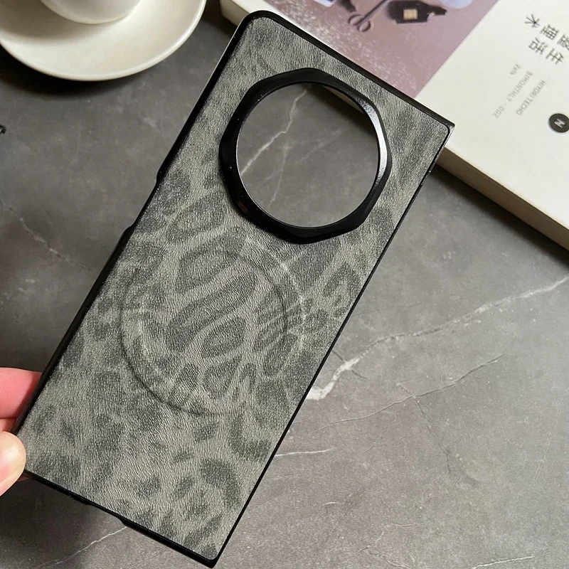 Роскошный деловой магнитный кожаный чехол для телефона Vivo X Fold 3 Pro 2 Plus с леопардовым цветочным принтом, противоударный защитный чехол из искусственной кожи, задняя крышка Fundas
