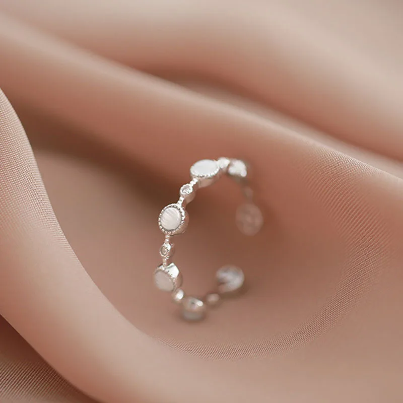 

925 Sterling Silver Opal Ring Female Index Finger Opening Adjustable Tail Fashion Simple High-End Jewelry Gift