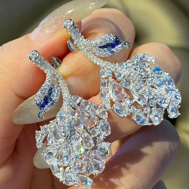 KQDANCE 925 Sterling Silver Hand Make Rose Cut Sparkly Zirconia Gemstones Branch Leaf Shape Flower Earrings For Women