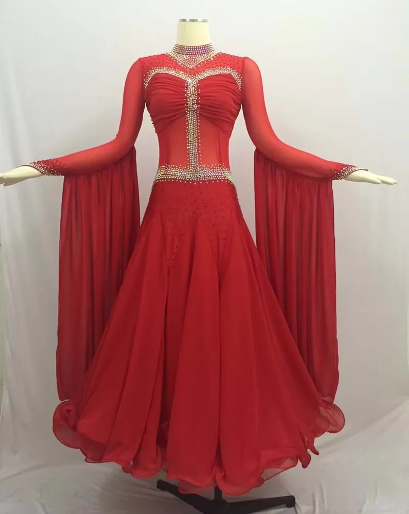 

Standard Ballroom Dance Dress Adult Elegant Red Waltz Dancing Costume Women Ballroom Competition Dance Dresses