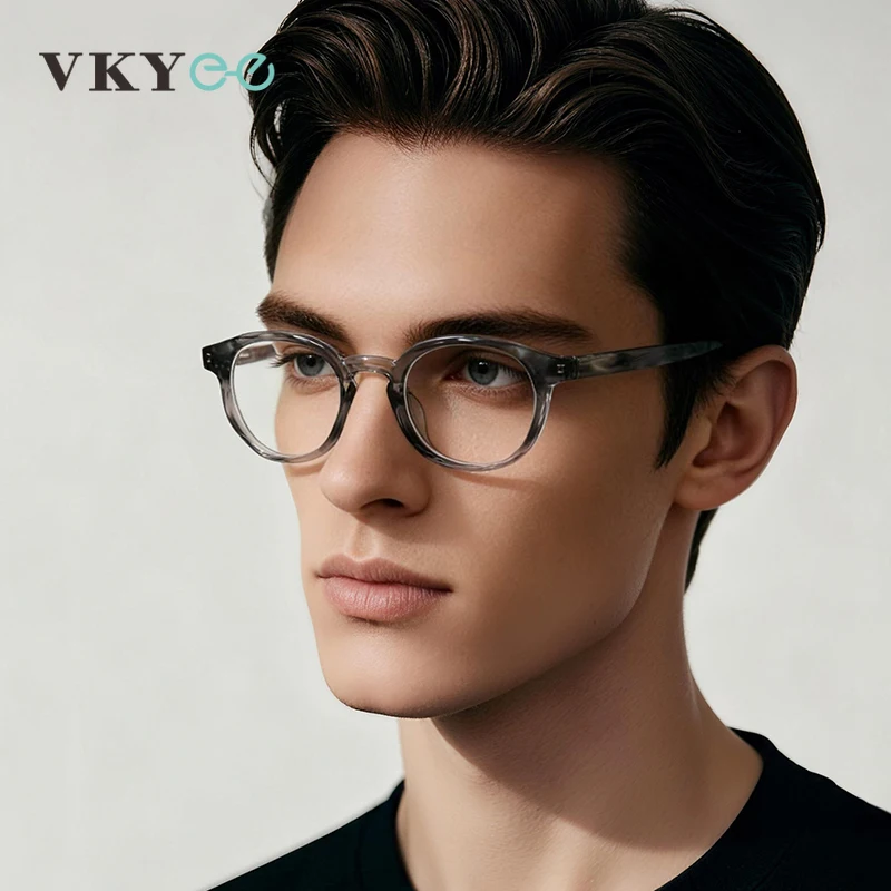 

VKYEE Классические мужские фотохромные очки для чтения с геометрическим круглым дизайном, защитой от синего света, с возможностью индивидуальной настройки по рецепту