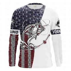 Outdoor Fishing Print Summer Men/Women O-Neck T-shirt Casual Long Sleeve Oversized Pullover Fashion Tops Trend Men Clothing