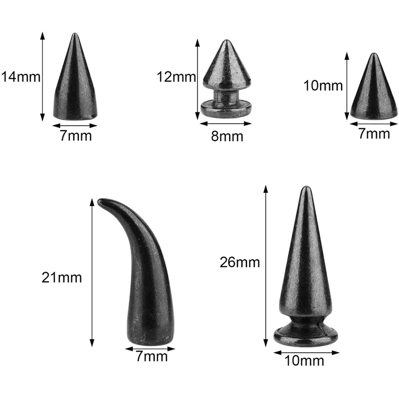 혼합 모양 원뿔 스파이크 스터드 리벳 키트, 펑크 스타일 의류 액세서리, DIY 공예 장식, 50 세트