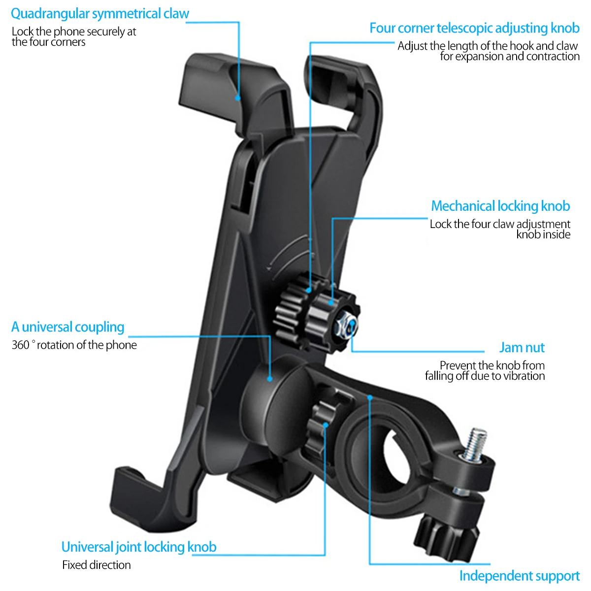 Soporte de teléfono para bicicleta y motocicleta, soporte de rotación antivibración para manillar, espejo retrovisor, Clip de montaje para teléfono