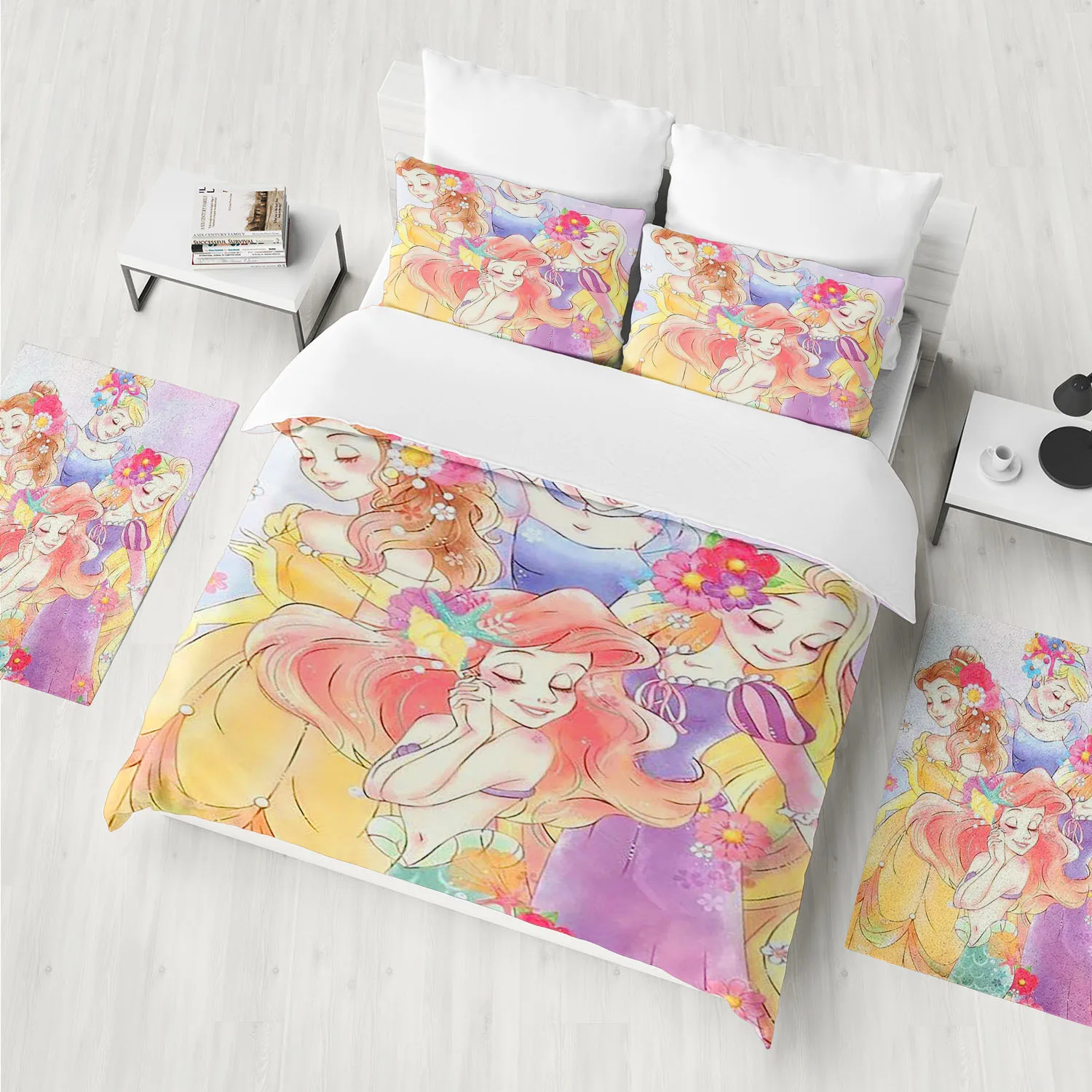 

Disney Princess Quilt Cover Bedding Sets Cartoon Duvet Cute Printed Queen Size Comforter New Design Gifts for Kids 3 Pcs