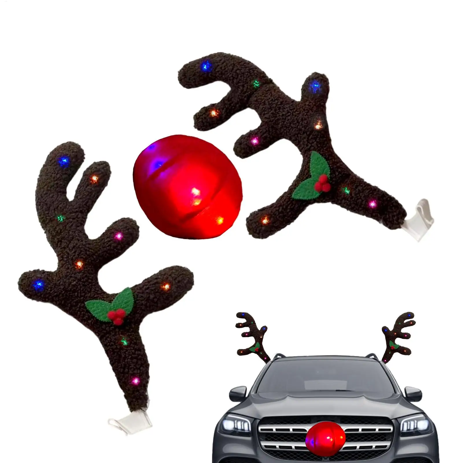 

Reindeer Antlers For Cars Holiday Auto Exterior Accessories Christmas Reindeer For Car Ornaments For Suv Van Truck Vehicle