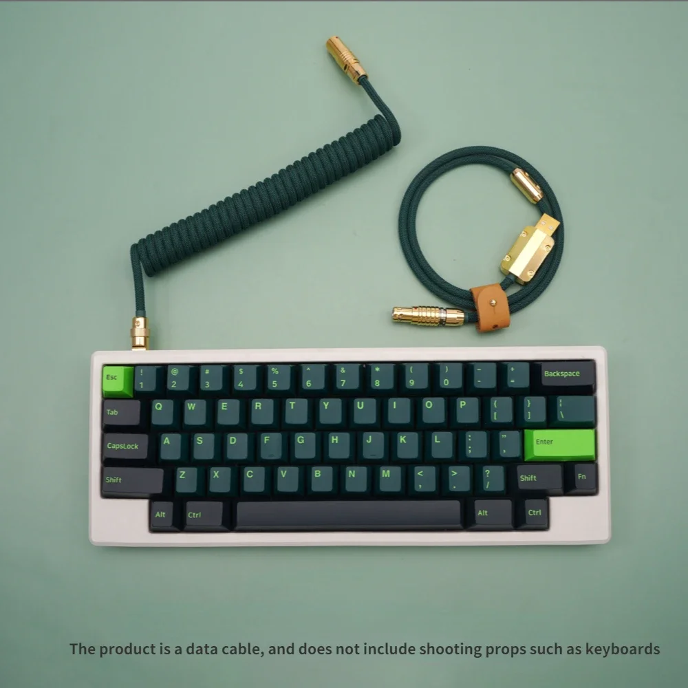 GeekCable Customized Mechanical Keyboard Air Plug Data Cable Spring Spiral Gold Hardware Braided After dark green