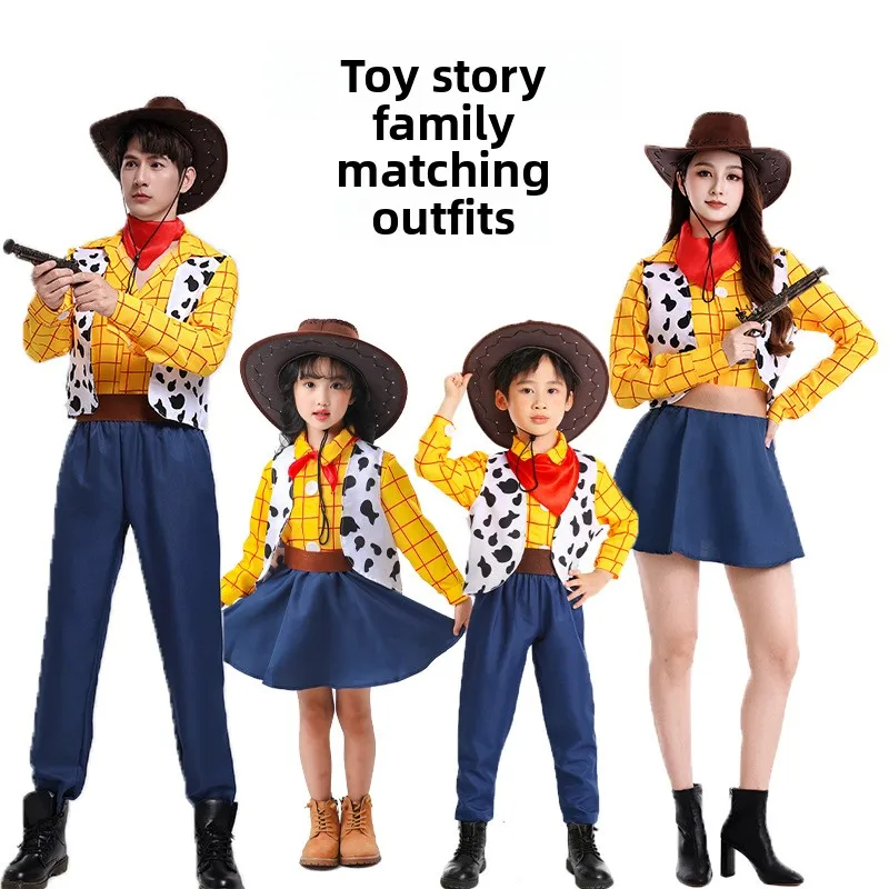 2025 Toy Story Sheriff Woody Disfraz de cosplay para niños | Traje de vaquero con sombrero y insignia, conjunto de disfraces para juegos de rol para niños