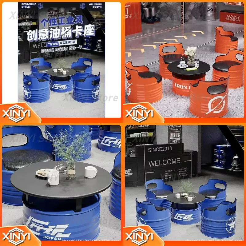 Coat Rack for Industrial Style Metal Hall Tree for Oil Drum Design with Storage Bar for KTV Cafe Commercial Furniture