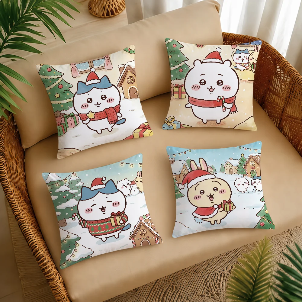 C-ChiikawaS Christmas Cute Cushion Cover Square Decorative Throw Pillow Case Sofa Bed Living Room Anniversary Gifts