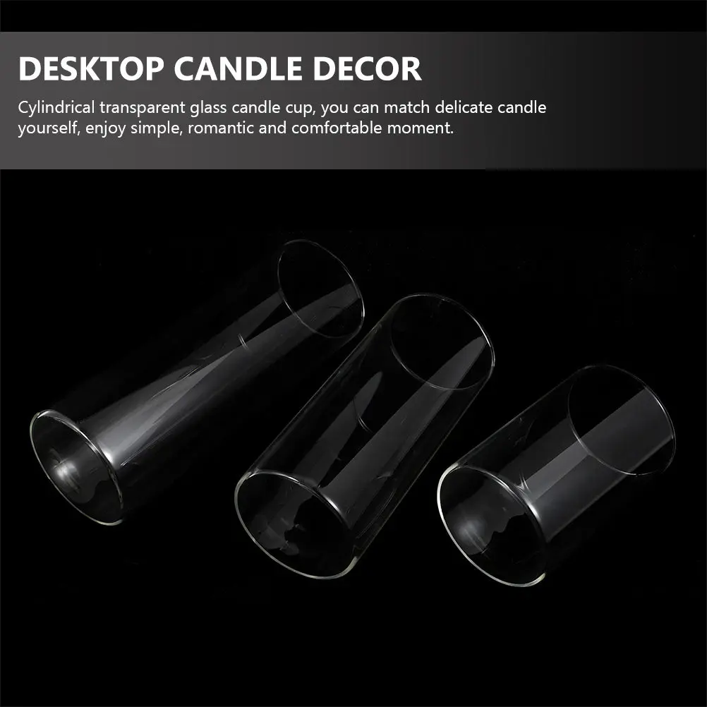 

Набор из 3 стеклянных стаканов в прозрачном цилиндрическом дизайне, подходит для декора свадебного банкетного стола, простой стиль, подсвечник