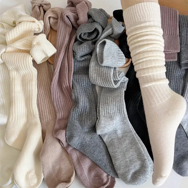 Soft Wool Long Socks Women Autumn Winter Cashmere Solid Knitted Stocking Skinny Casual Knee High Fluffy Warm Thicken Girls Socks