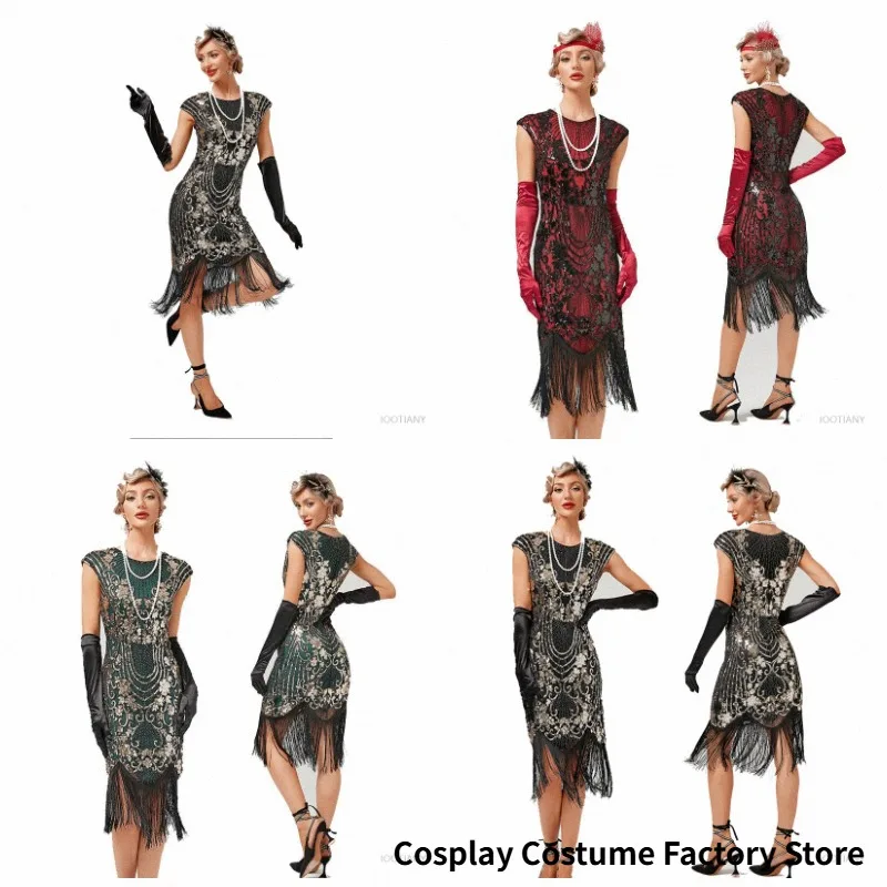 Womens 1920s Vintage Dress Court Trend Double Round Neck Sleeveless Beaded Sequin Fringe Dress Art Deco Birthday Party Gown 2025 view 2