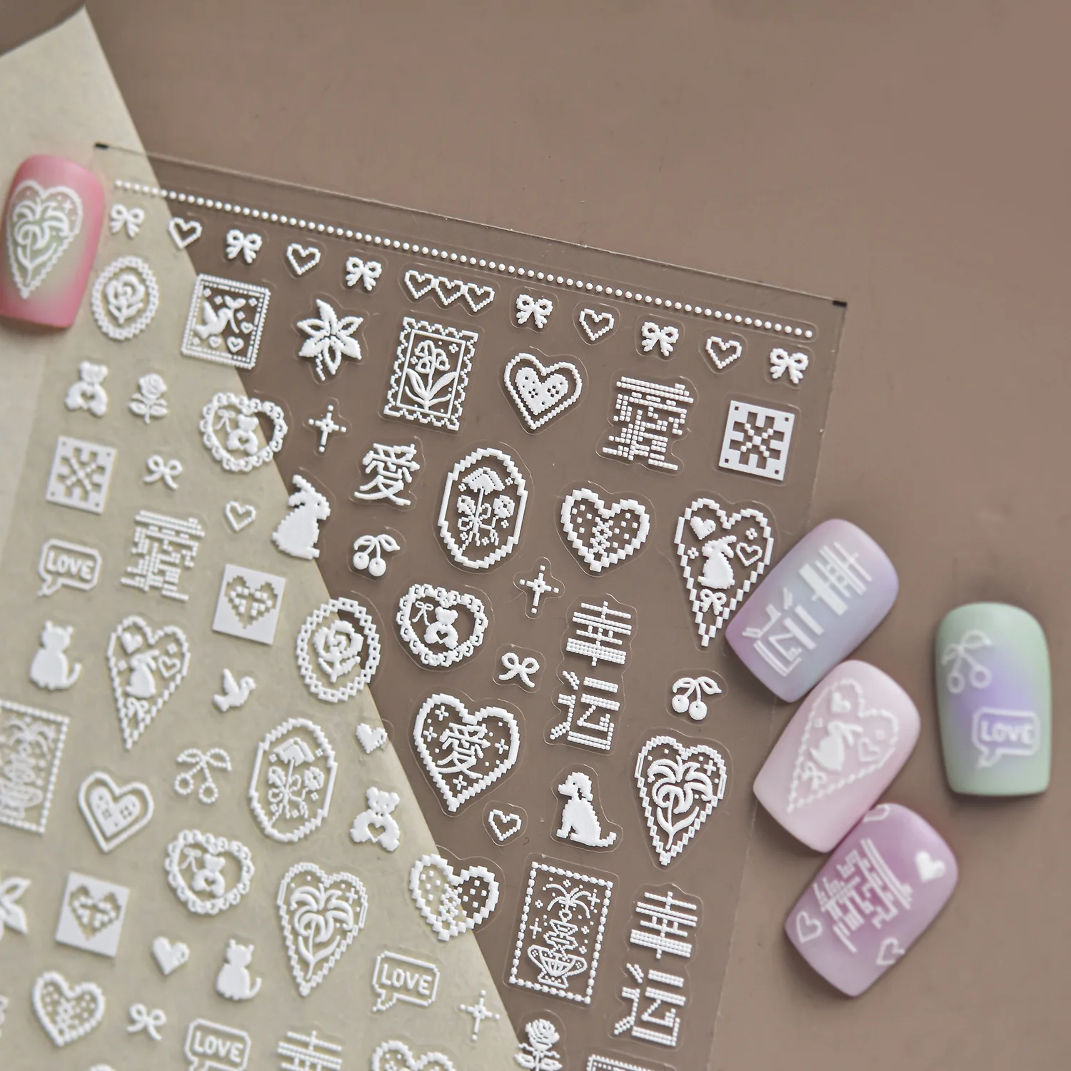 Nostalgische Retro-Spiel Nagelaufkleber 5D Pixel-Perlen Konsole Regenbogen Pistole Pizza Herz Cartoon Nagelkunst Aufkleber Spaßiger Stil Maniküre – Detail 6