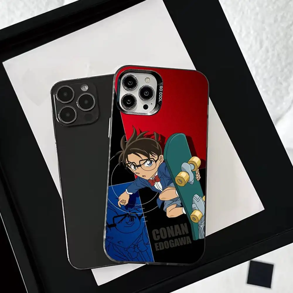 حافظة هاتف D-Detective C-Conan لهاتف iPhone 16,15,14,13,12,11,Mini,Pro,SE,MAX غطاء أبيض غير لامع مقاوم للصدمات