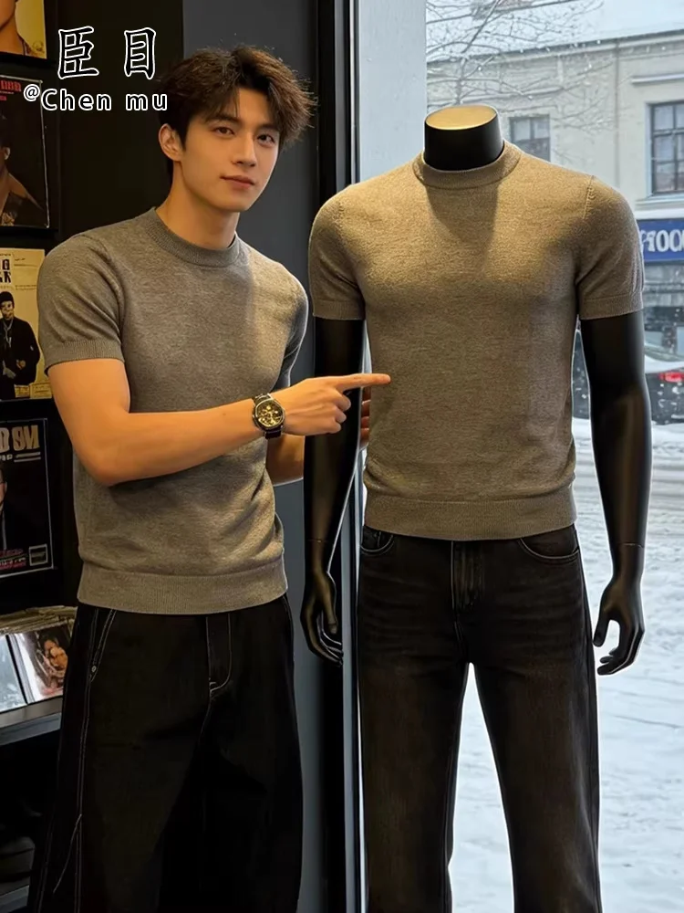 

Мужская футболка в американском ретро-стиле, трикотажная, с коротким рукавом, весенняя, облегающая, подчеркивающая мускулатуру, спортивная, для фитнеса, внутренняя одежда для тренировок.