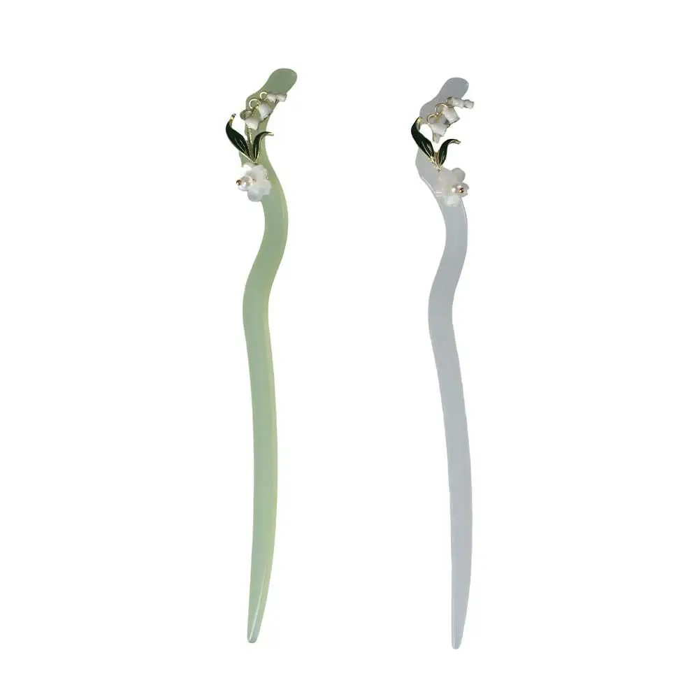 Acetic Acid Hair Sticks for Buns Imitation Jade Bellflower Chinese Style Hair Chopsticks 18cm White/Green Hanfu Hair Fork