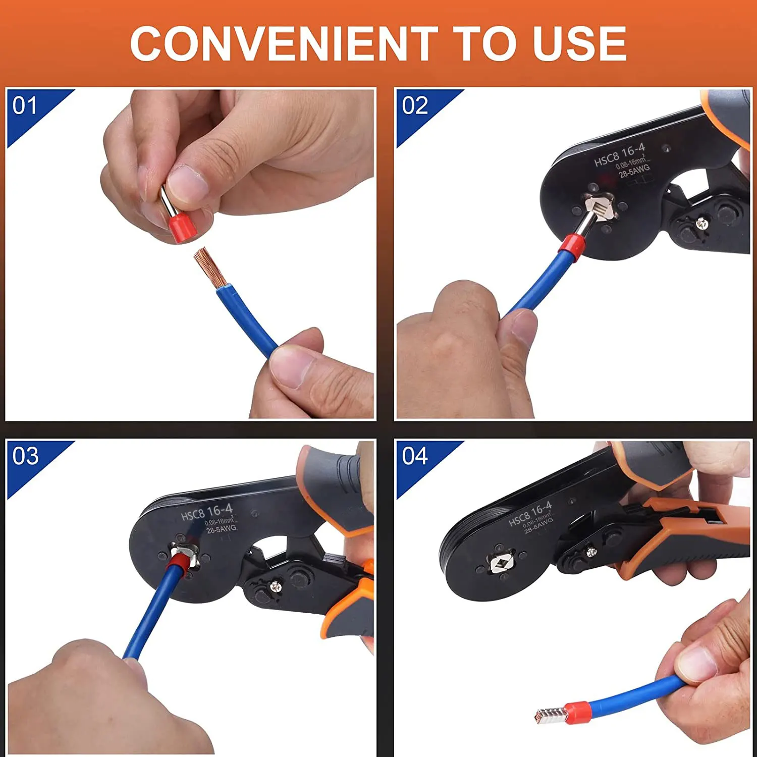 HSC8 16-4 Wire Ferrule Crimping Tool Square Jaw Crimper Plier AWG28-5 Self-Adjustable Terminals Clampl for Cable End-sleeves