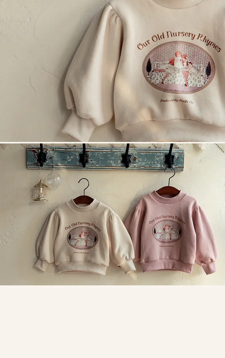 Kids Girls Sweatshirts 2024 New Baby Girls Cute Print Fleece Pullover Sweater