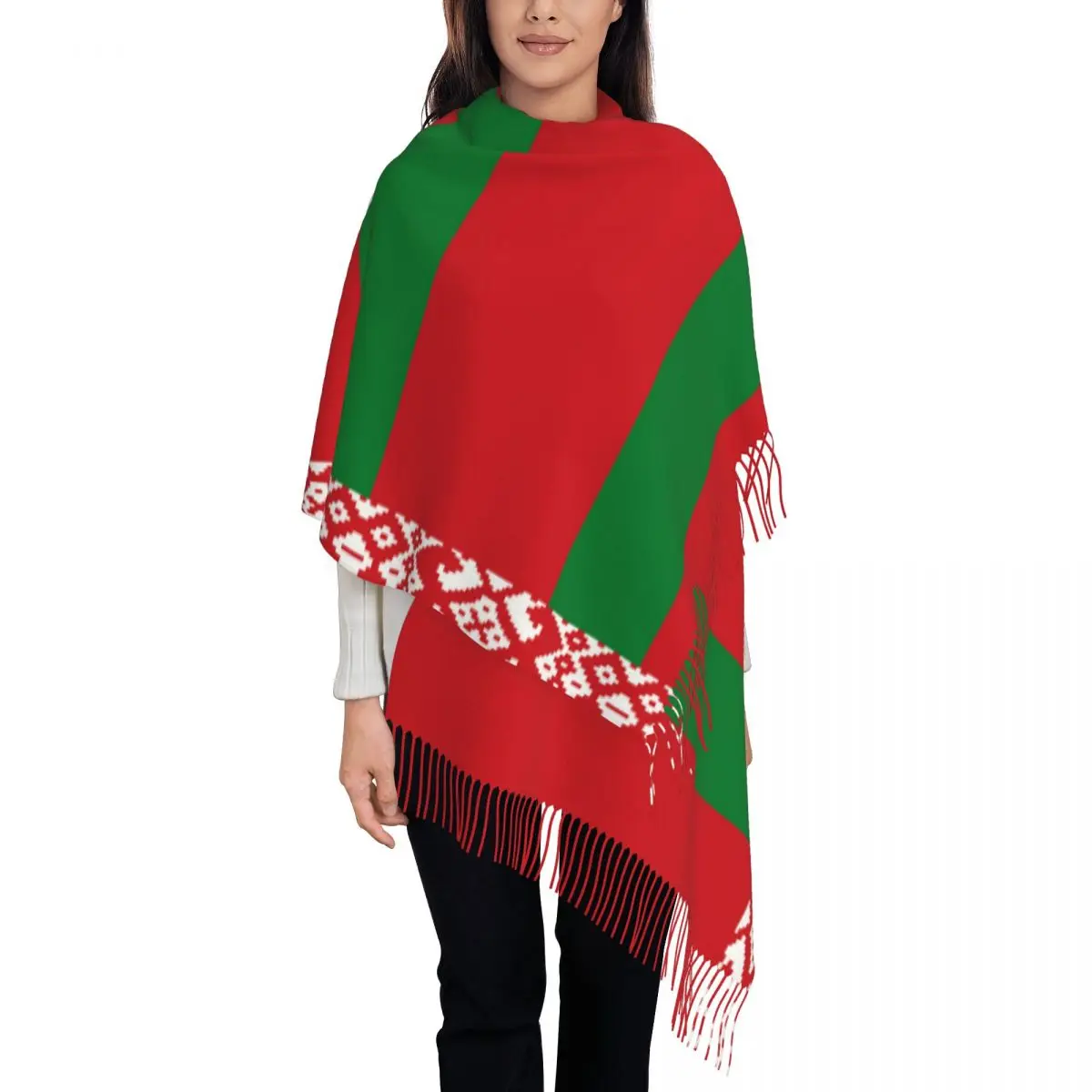 

Belarus Flag Shawls Wraps for Ladies Winter Large Long Scarf Union of Soviet Socialist Republics Neckerchief Tassel Scarves