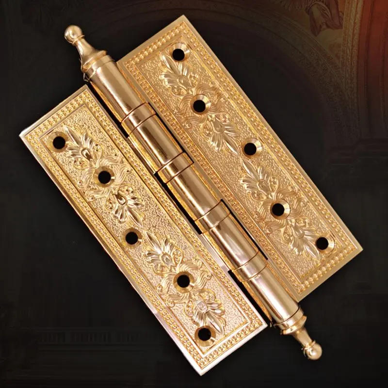 High-end European 3PCS 4''/5'' Solid Brass Heavy Door Hinges 4mm Thicken Crown Head Villa Door Hinges Bearing Silent Door Hinges