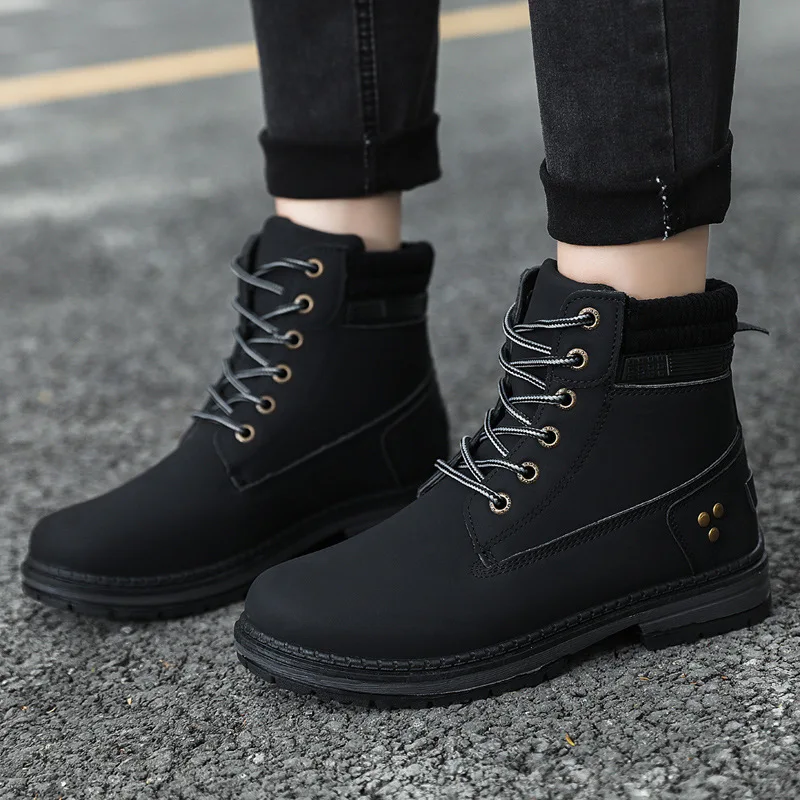 Plus Size Women\'s Boots Thick Bottom Round Toe Footwear Spring Autumn Lace Up Solid Colour Hiking Shoes Botas Para Mujeres